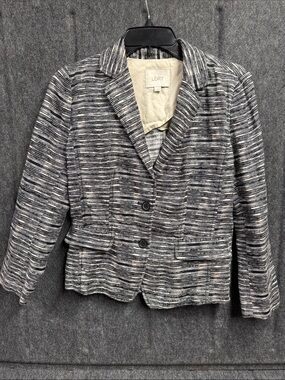 LOFT Women's Striped Textured Blazer Jacket in Black & White
